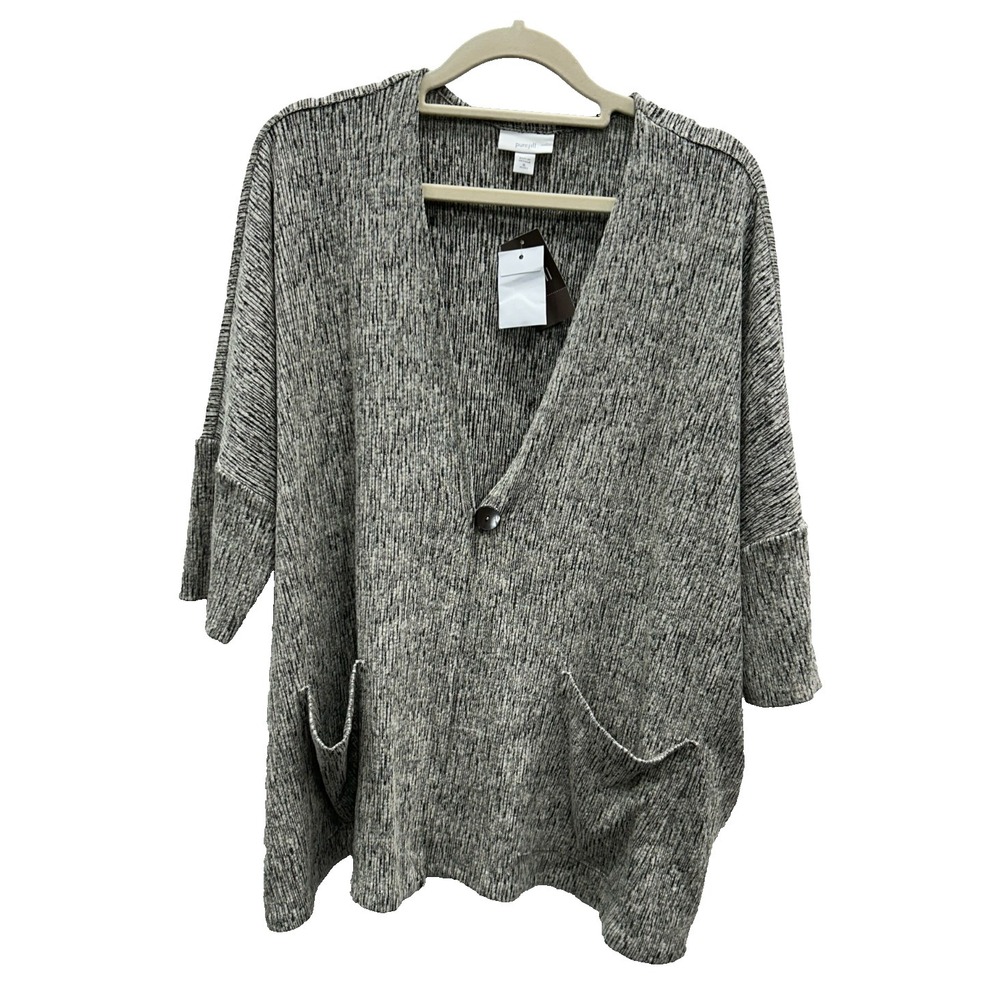 NWT Pure J Jill Cardigan XL Petite Gray Linen Blend Pocket Layering Lagenlook